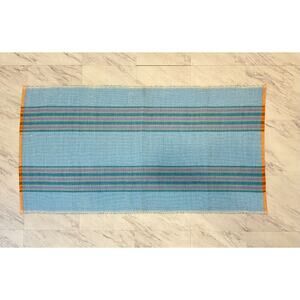 Vintage handmade throw rag rug woven farmhouse rustic multicolor loomed cottage